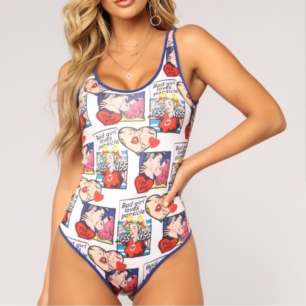 Comic Print Kiss Bodysuit Size Large